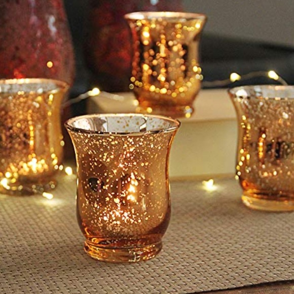 6 Gold mercury glass tea Candle Holders - Picture 2 of 8